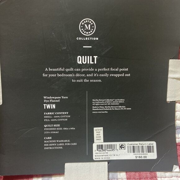 MARTHA STEWART Twin Quilt Windowpane Yarn-Dye Flannel - Picture 4 of 4